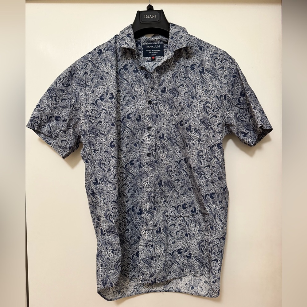 Kovalum Toronto Shirt Mens XL Blue ornate Paisley 100% Cotton Wrinkle Resistant